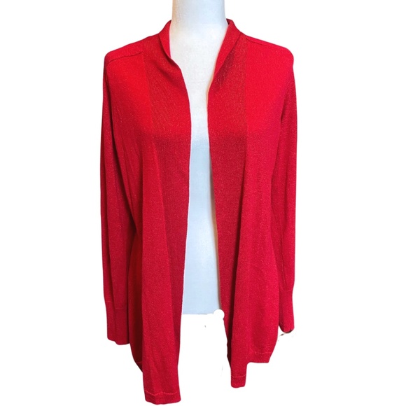 Apt. 9 Sweaters - ❌ SOLD Holiday Sparkle Red Metallic Apt 9 Open Front Cardigan Peplum Waist, L